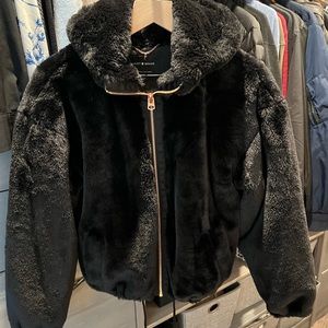 Lucky Brand Faux Fur Hooded Jacket Rose Gold Zip Up